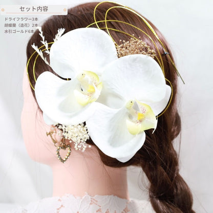 髪飾り 胡蝶蘭【ヘアアクセサリー 花 ドライフラワー プリザーブド 水引】 【結婚式 ヘアアクセサリー】