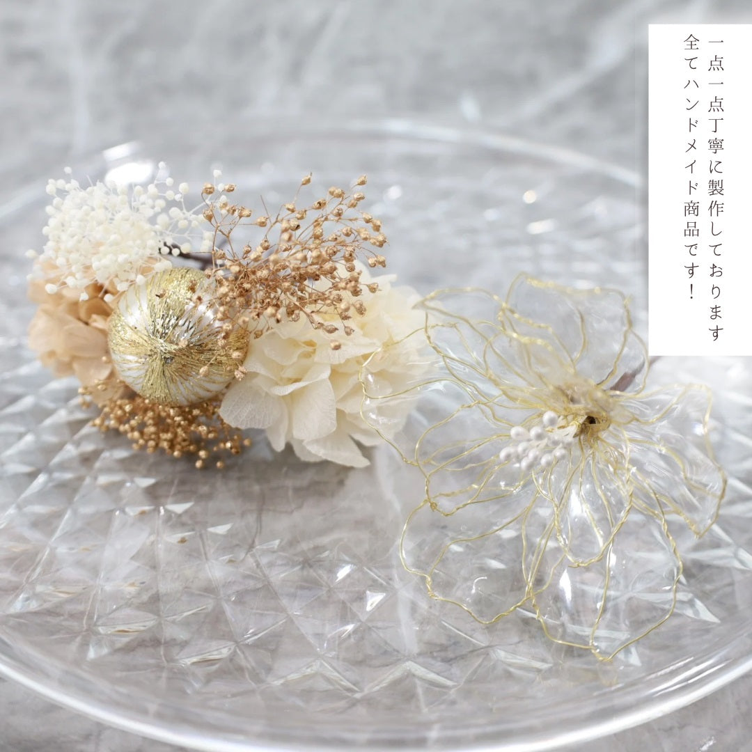 ヘッドドレス A4【アメリカンフラワー 髪飾り ヘアアクセサリー 花 ヘッドドレス ドライフラワー プリザーブドフラワー リボン 和玉髪飾り】 【結婚式 和装ヘアアクセサリー】