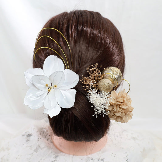 ヘッドドレス A6【アメリカンフラワー 髪飾り ヘアアクセサリー 花 ヘッドドレス ドライフラワー プリザーブドフラワー 水引 和玉髪飾り】 【結婚式 和装ヘアアクセサリー】