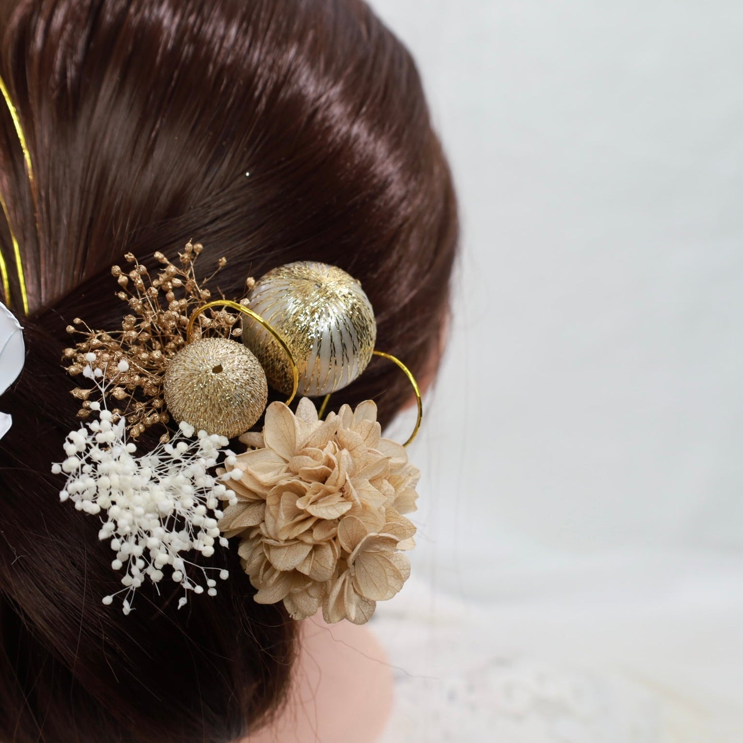 ヘッドドレス A6【アメリカンフラワー 髪飾り ヘアアクセサリー 花 ヘッドドレス ドライフラワー プリザーブドフラワー 水引 和玉髪飾り】 【結婚式 和装ヘアアクセサリー】