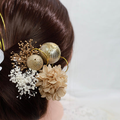 ヘッドドレス A6【アメリカンフラワー 髪飾り ヘアアクセサリー 花 ヘッドドレス ドライフラワー プリザーブドフラワー 水引 和玉髪飾り】 【結婚式 和装ヘアアクセサリー】