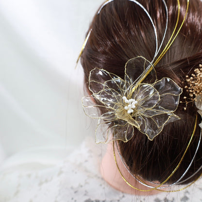 ヘッドドレス A7【アメリカンフラワー 髪飾り ヘアアクセサリー 花 ヘッドドレス ドライフラワー プリザーブドフラワー 水引 和玉髪飾り】 【結婚式 和装ヘアアクセサリー】