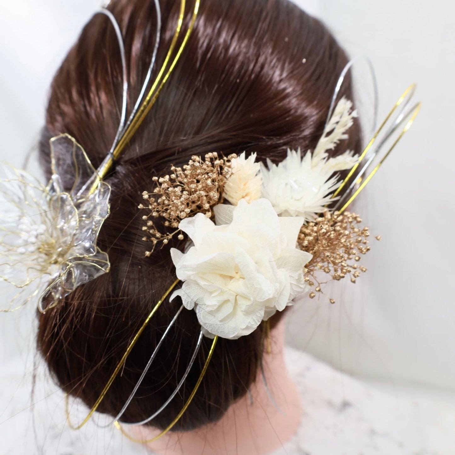 ヘッドドレス A7【アメリカンフラワー 髪飾り ヘアアクセサリー 花 ヘッドドレス ドライフラワー プリザーブドフラワー 水引 和玉髪飾り】 【結婚式 和装ヘアアクセサリー】