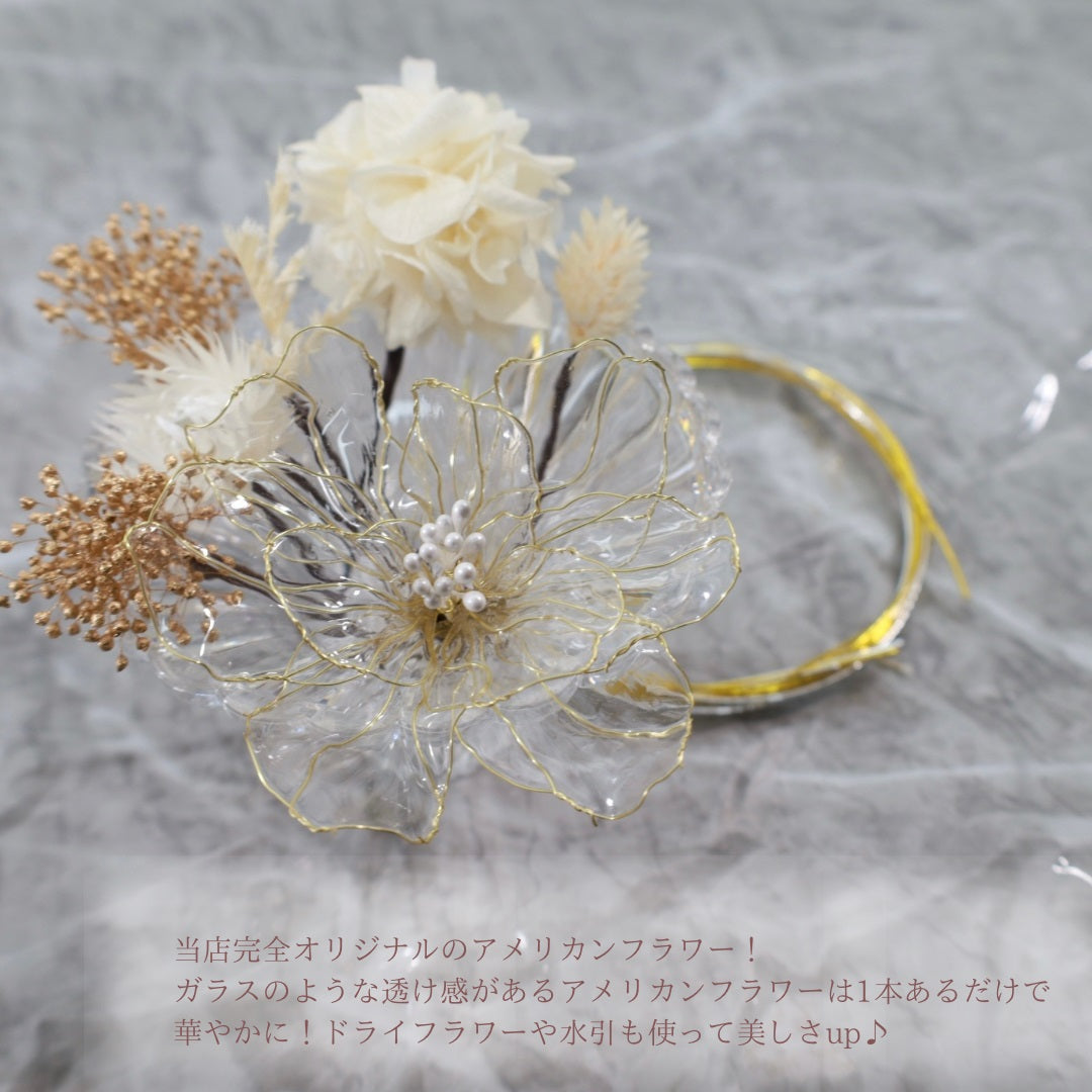 ヘッドドレス A7【アメリカンフラワー 髪飾り ヘアアクセサリー 花 ヘッドドレス ドライフラワー プリザーブドフラワー 水引 和玉髪飾り】 【結婚式 和装ヘアアクセサリー】