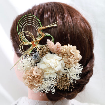 髪飾り ヴァニーユ【ヘアアクセサリー 花 ドライフラワー プリザーブド 水引】 【結婚式 和装 アクセサリー】