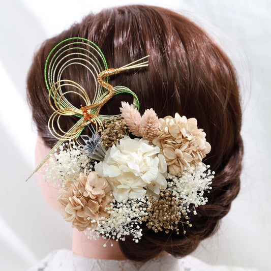 髪飾り ヴァニーユ【ヘアアクセサリー 花 ドライフラワー プリザーブド 水引】 【結婚式 和装 アクセサリー】