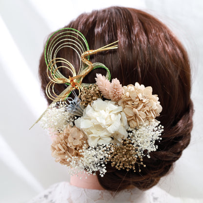 髪飾り ヴァニーユ【ヘアアクセサリー　花　ドライフラワー　プリザーブド　水引】 【結婚式　和装　アクセサリー】