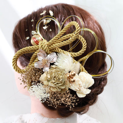 髪飾り リエン【ヘアアクセサリー 花 ドライフラワー プリザーブド 水引 金箔】 【結婚式 和装 アクセサリー】