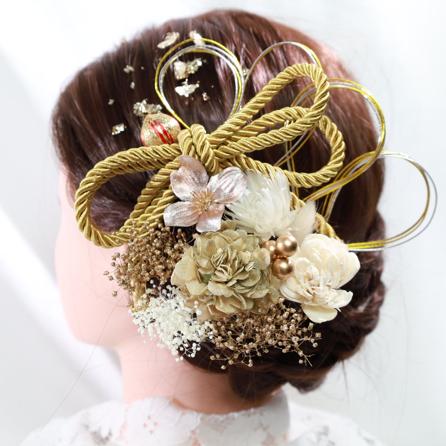 髪飾り リエン【ヘアアクセサリー 花 ドライフラワー プリザーブド 水引 金箔】 【結婚式 和装 アクセサリー】