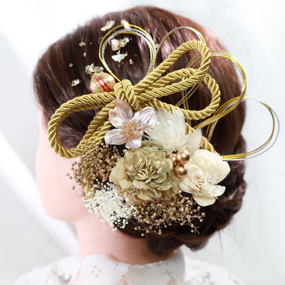 髪飾り リエン【ヘアアクセサリー 花 ドライフラワー プリザーブド 水引 金箔】 【結婚式 和装 アクセサリー】