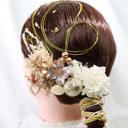 髪飾り ミィス【ヘアアクセサリー 花 ドライフラワー プリザーブド 水引 金箔】 【結婚式 和装 アクセサリー】