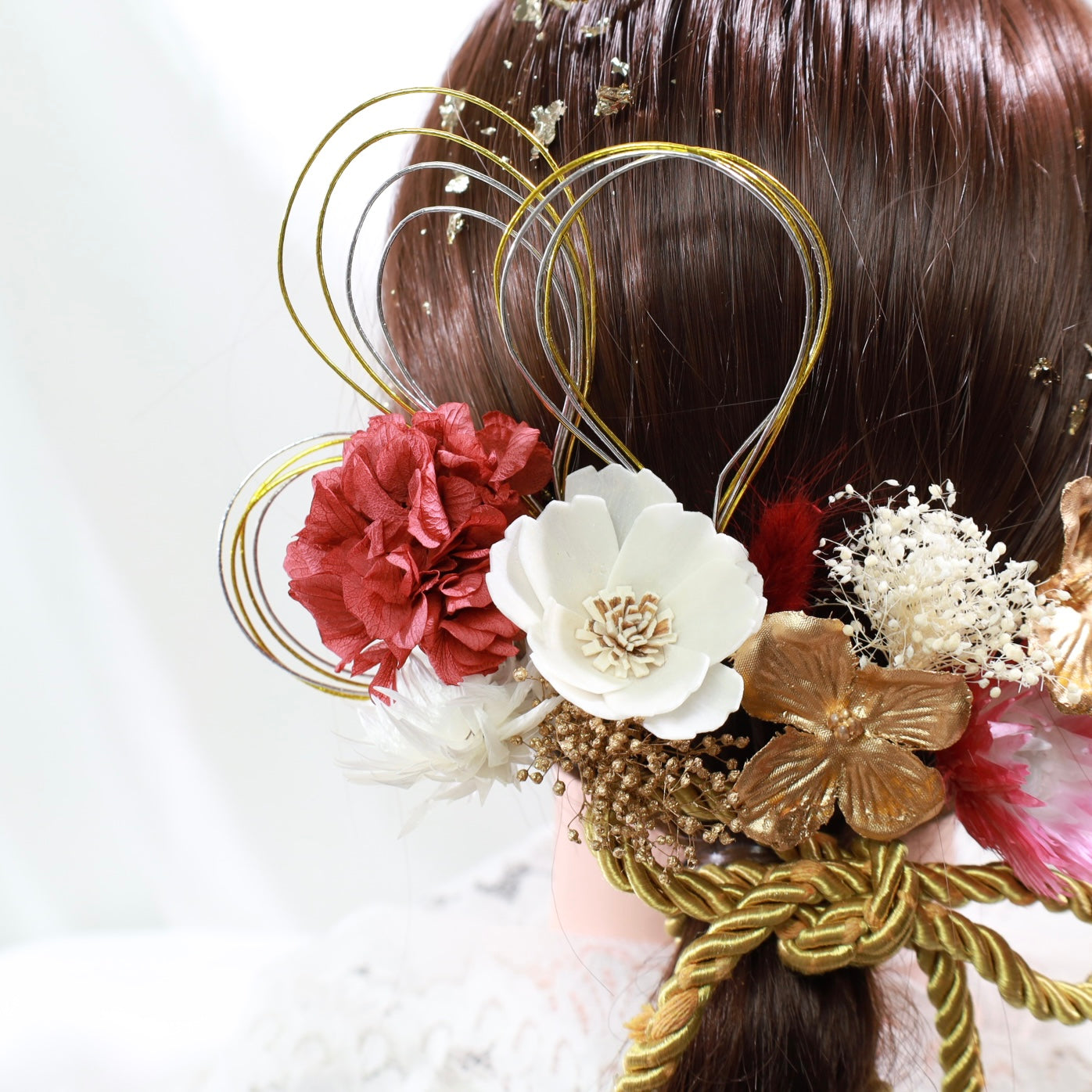 髪飾り スカー【ヘアアクセサリー 花 ドライフラワー プリザーブド 水引 金箔】 【結婚式 和装 アクセサリー】