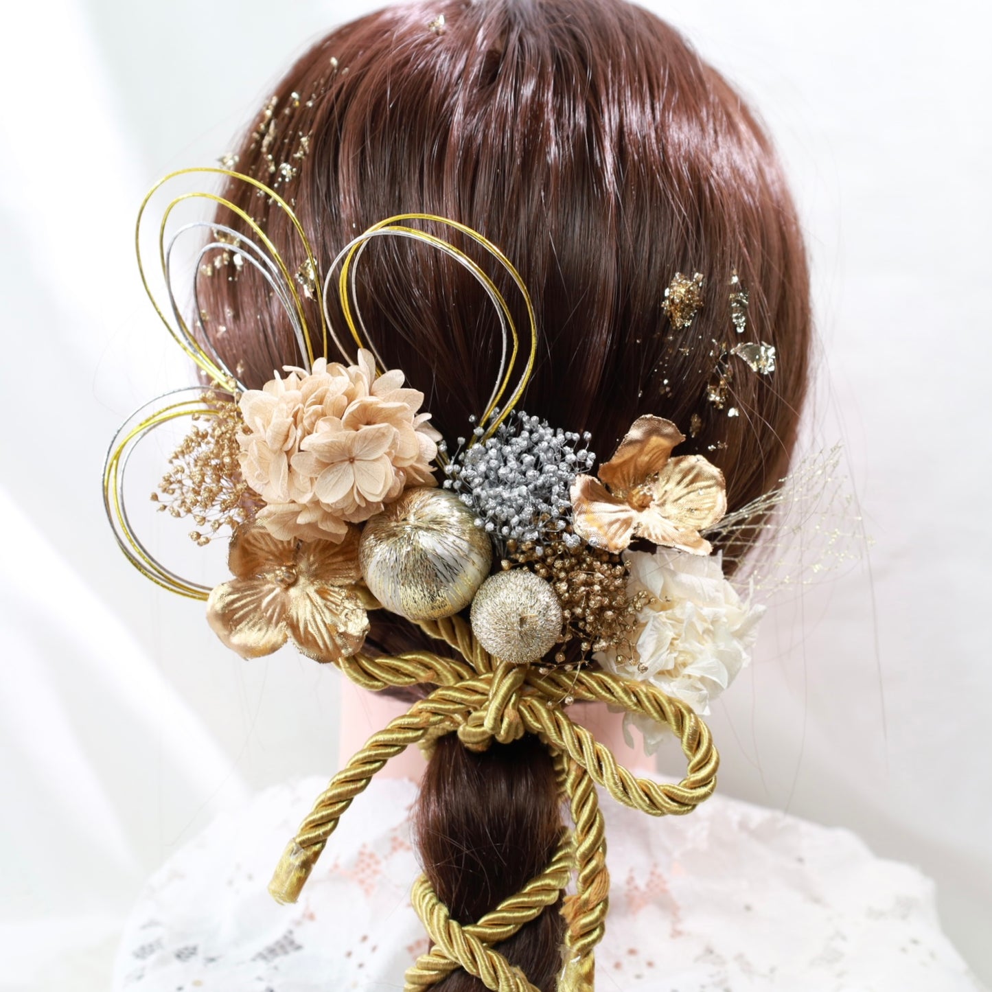 髪飾り ズウォ【ヘアアクセサリー　花　ドライフラワー　プリザーブド　水引　金箔】 【結婚式　和装　アクセサリー】