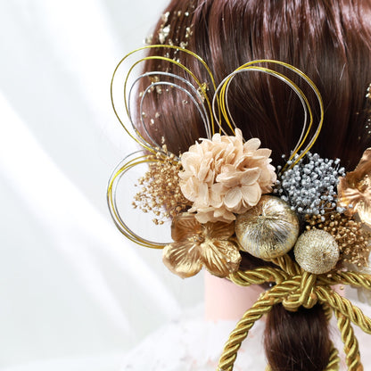 髪飾り ズウォ【ヘアアクセサリー 花 ドライフラワー プリザーブド 水引 金箔】 【結婚式 和装 アクセサリー】