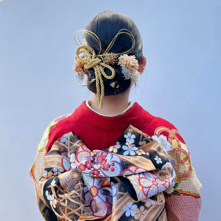 髪飾り ズウォ【ヘアアクセサリー 花 ドライフラワー プリザーブド 水引 金箔】 【結婚式 和装 アクセサリー】