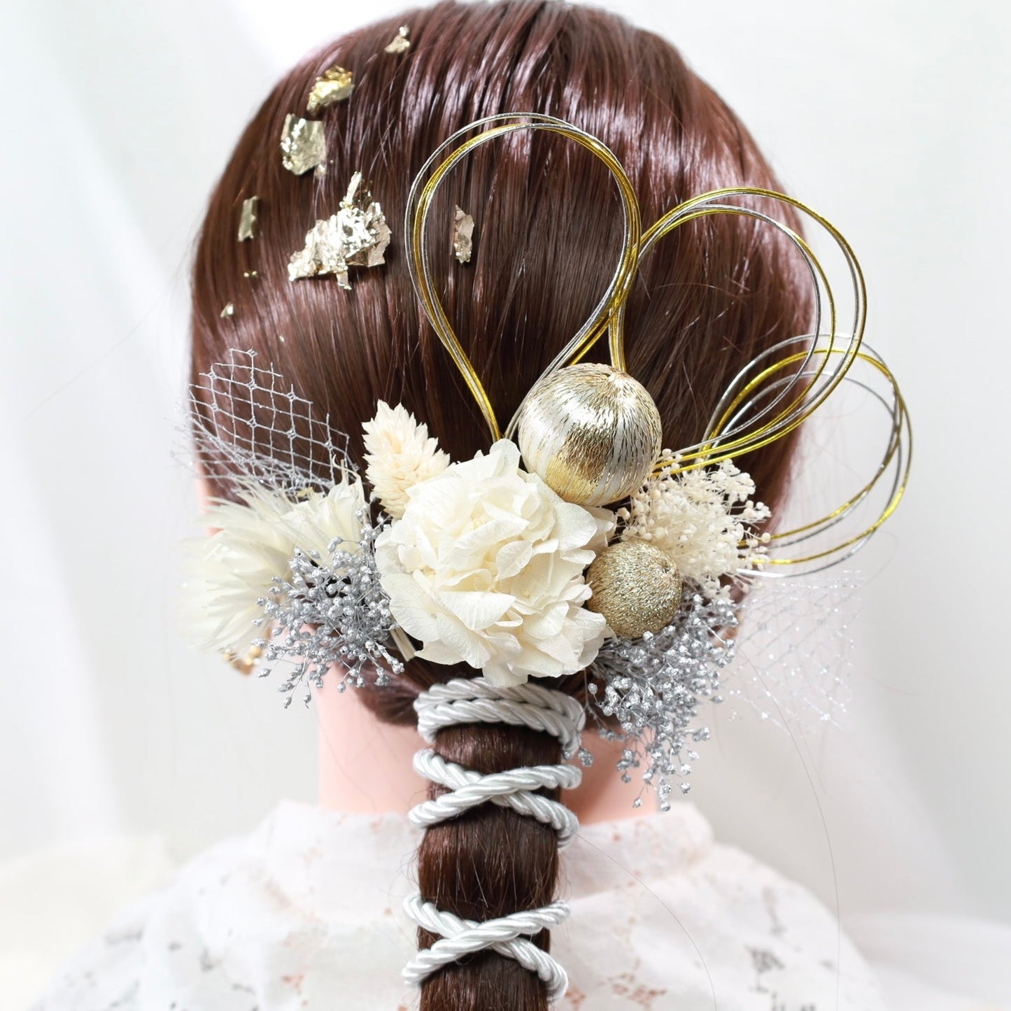 髪飾り リヒ【ヘアアクセサリー 花 ドライフラワー プリザーブド 水引 金箔】 【結婚式 和装 アクセサリー】