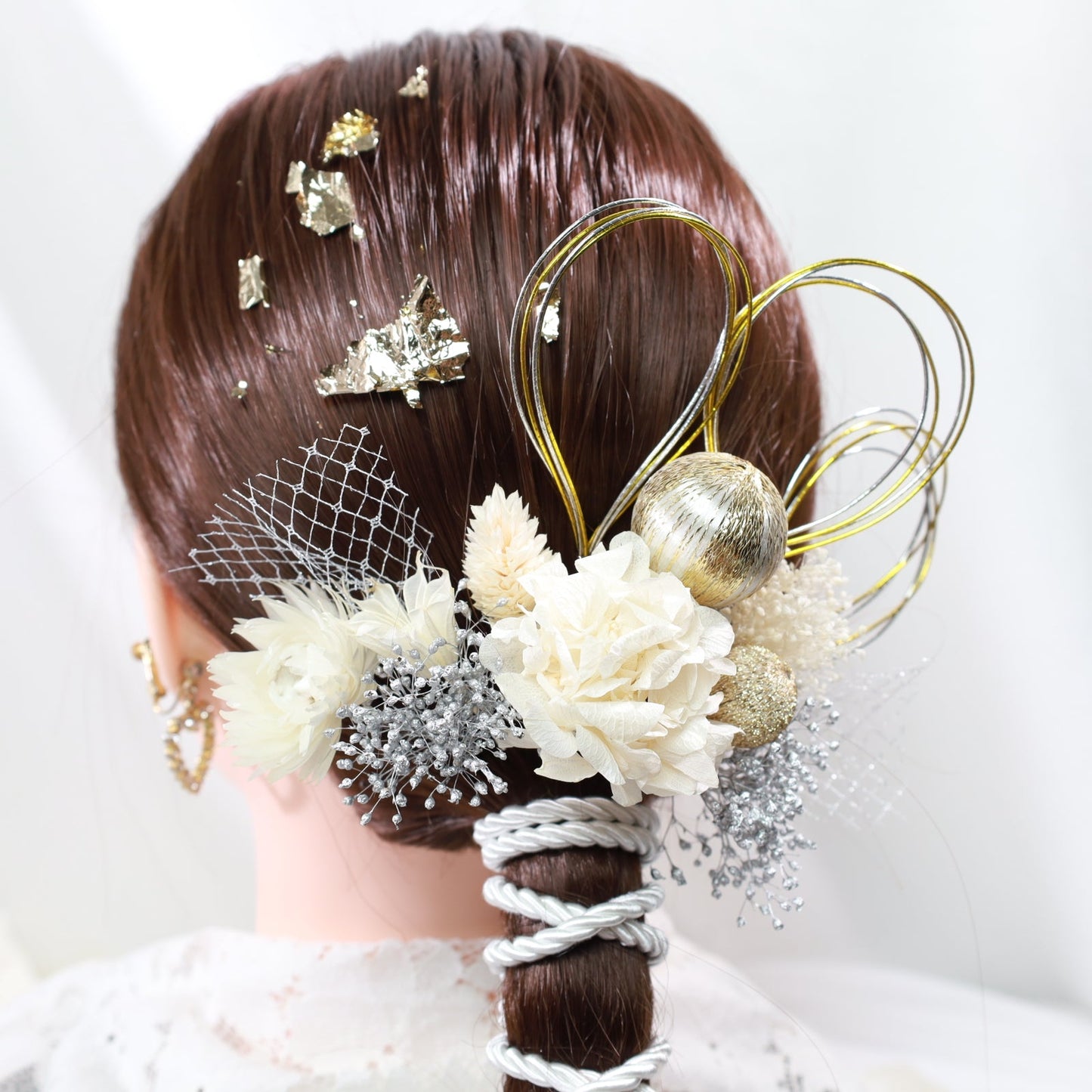 髪飾り リヒ【ヘアアクセサリー 花 ドライフラワー プリザーブド 水引 金箔】 【結婚式 和装 アクセサリー】