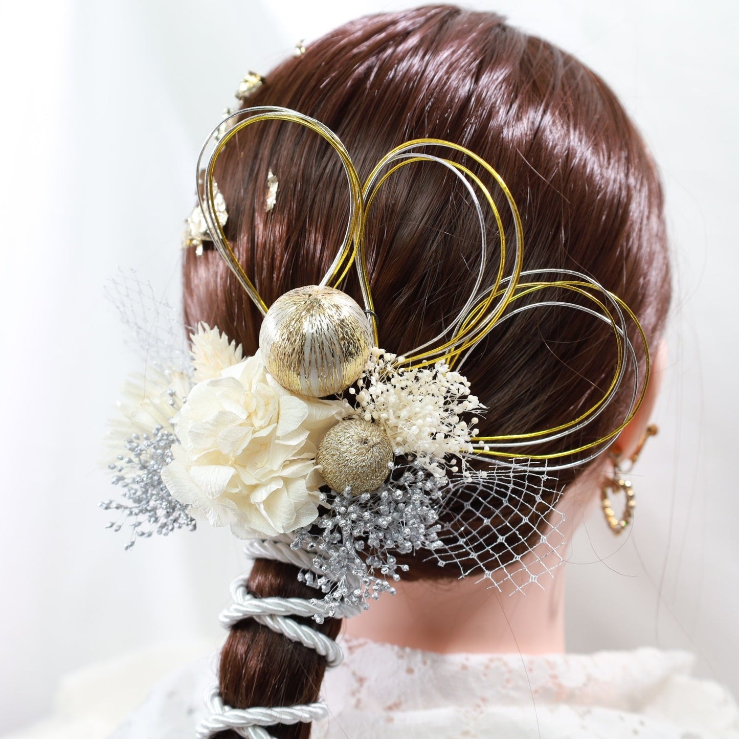 髪飾り リヒ【ヘアアクセサリー 花 ドライフラワー プリザーブド 水引 金箔】 【結婚式 和装 アクセサリー】