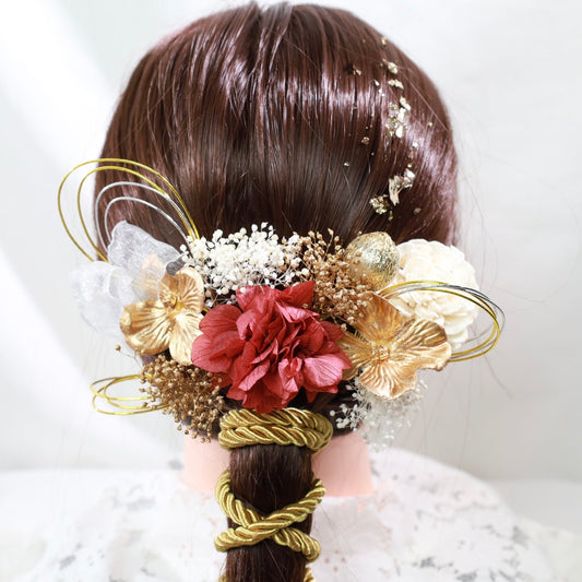 髪飾り ラティ【ヘアアクセサリー 花 ドライフラワー プリザーブド 水引 金箔】 【結婚式 和装 アクセサリー】