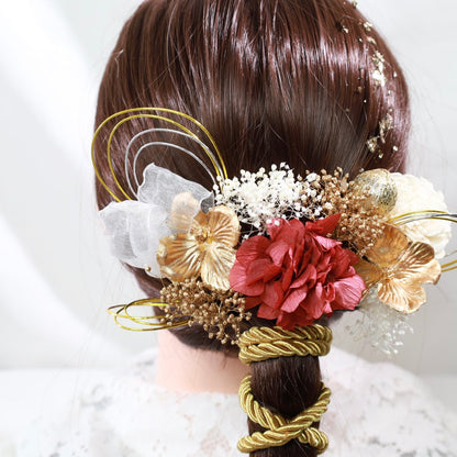 髪飾り ラティ【ヘアアクセサリー 花 ドライフラワー プリザーブド 水引 金箔】 【結婚式 和装 アクセサリー】