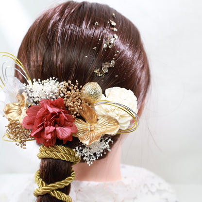 髪飾り ラティ【ヘアアクセサリー　花　ドライフラワー　プリザーブド　水引　金箔】 【結婚式　和装　アクセサリー】