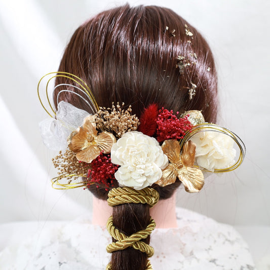 髪飾り ホウン【ヘアアクセサリー　花　ドライフラワー　プリザーブド　水引　金箔】 【結婚式　和装　アクセサリー】