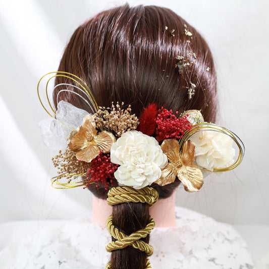 髪飾り ホウン【ヘアアクセサリー 花 ドライフラワー プリザーブド 水引 金箔】 【結婚式 和装 アクセサリー】