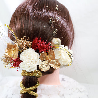 髪飾り ホウン【ヘアアクセサリー　花　ドライフラワー　プリザーブド　水引　金箔】 【結婚式　和装　アクセサリー】