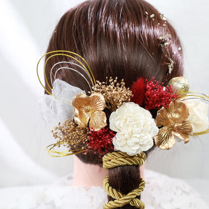 髪飾り ホウン【ヘアアクセサリー　花　ドライフラワー　プリザーブド　水引　金箔】 【結婚式　和装　アクセサリー】