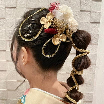 髪飾り ホウン【ヘアアクセサリー 花 ドライフラワー プリザーブド 水引 金箔】 【結婚式 和装 アクセサリー】