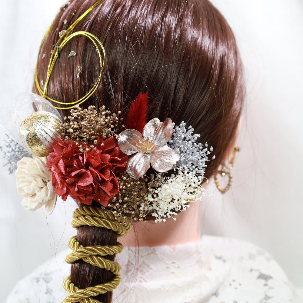 髪飾り アゲート【ヘアアクセサリー　花　ドライフラワー　プリザーブド　水引　金箔】 【結婚式　和装　アクセサリー】