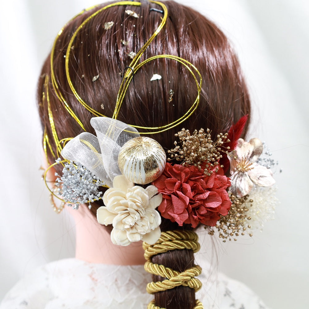 髪飾り アゲート【ヘアアクセサリー　花　ドライフラワー　プリザーブド　水引　金箔】 【結婚式　和装　アクセサリー】