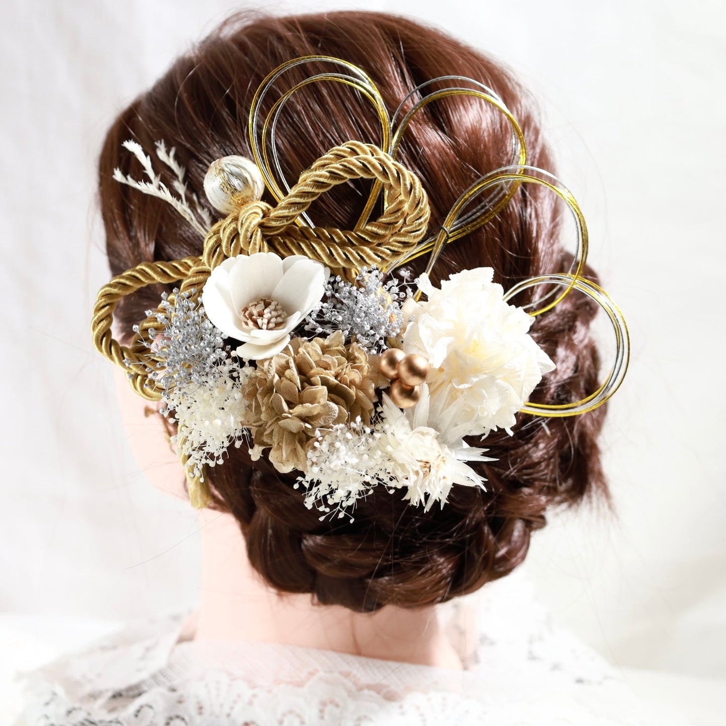 髪飾り メーチ【ヘアアクセサリー 花 ドライフラワー プリザーブド 水引】 【結婚式 和装 アクセサリー】