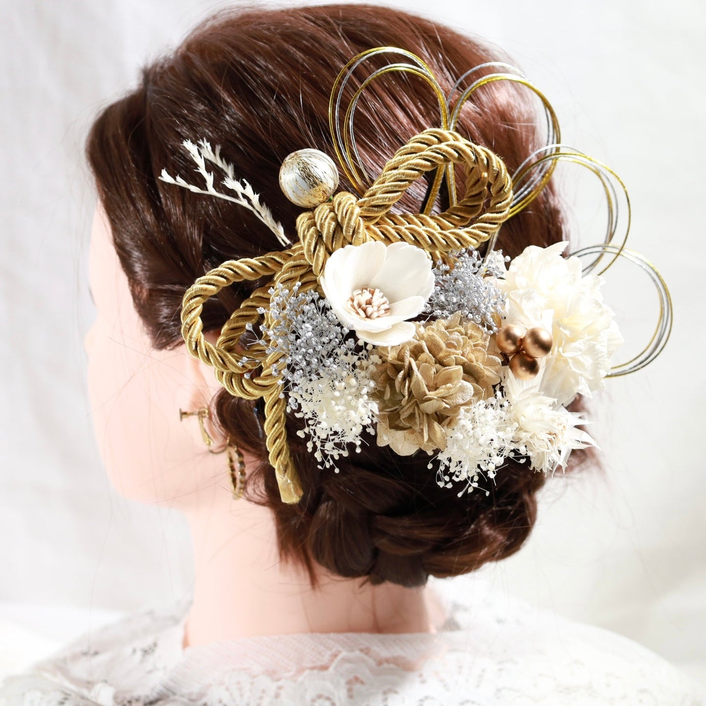 髪飾り メーチ【ヘアアクセサリー 花 ドライフラワー プリザーブド 水引】 【結婚式 和装 アクセサリー】