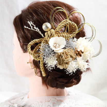 髪飾り メーチ【ヘアアクセサリー 花 ドライフラワー プリザーブド 水引】 【結婚式 和装 アクセサリー】