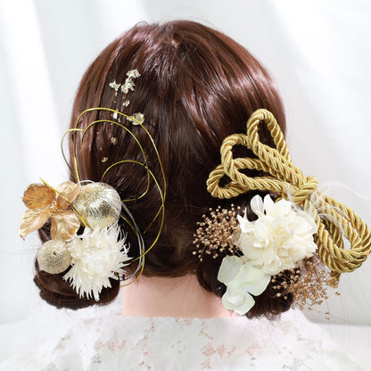 髪飾り ロナ【ヘアアクセサリー　花　ドライフラワー　プリザーブド　水引　金箔】 【結婚式　和装　アクセサリー】