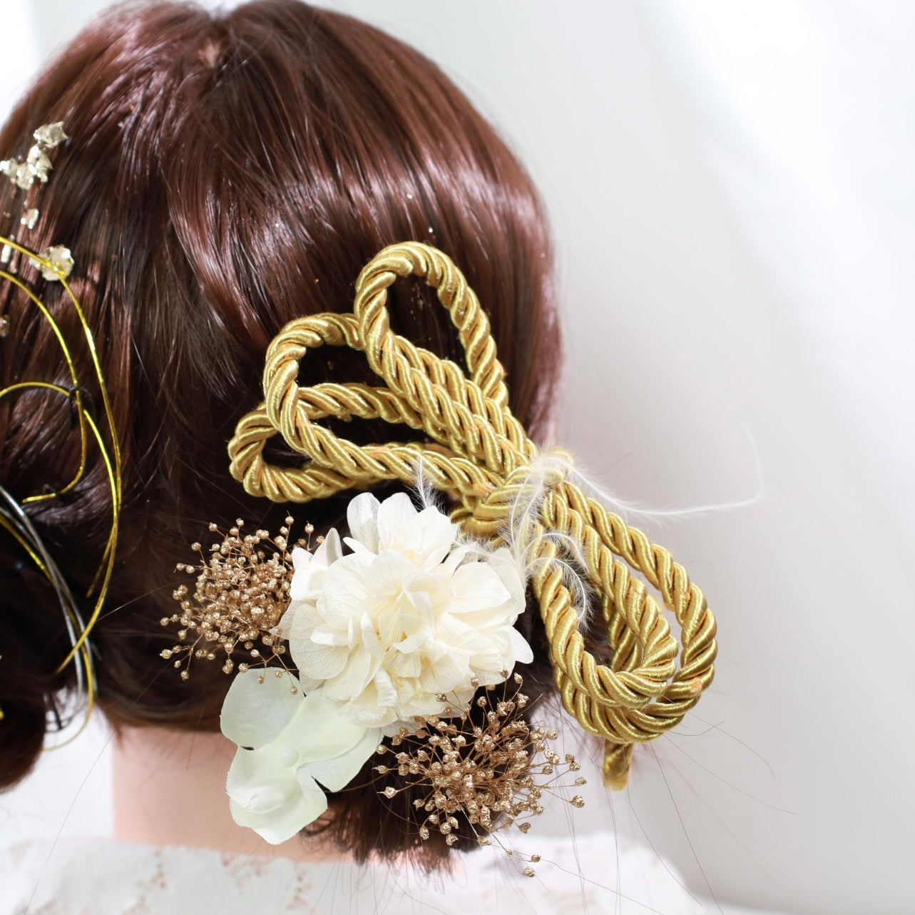 髪飾り ロナ【ヘアアクセサリー 花 ドライフラワー プリザーブド 水引 金箔】 【結婚式 和装 アクセサリー】