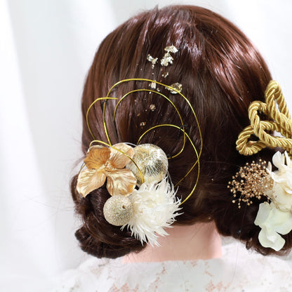 髪飾り ロナ【ヘアアクセサリー 花 ドライフラワー プリザーブド 水引 金箔】 【結婚式 和装 アクセサリー】