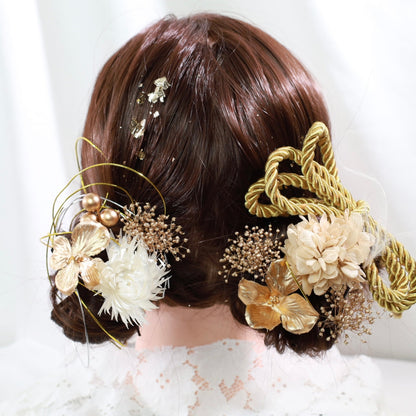 髪飾り ソクン【ヘアアクセサリー 花 ドライフラワー プリザーブド 水引 金箔】 【結婚式 和装 アクセサリー】