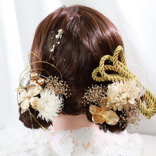 髪飾り ソクン【ヘアアクセサリー 花 ドライフラワー プリザーブド 水引 金箔】 【結婚式 和装 アクセサリー】