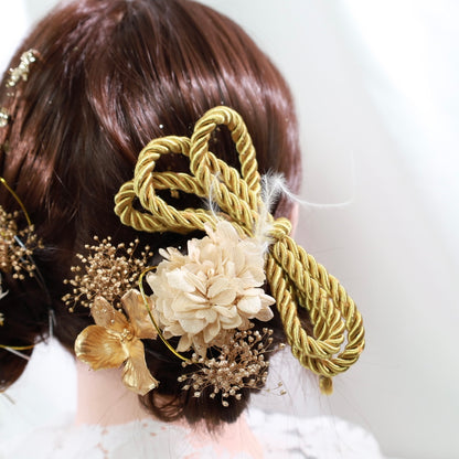 髪飾り ソクン【ヘアアクセサリー　花　ドライフラワー　プリザーブド　水引　金箔】 【結婚式　和装　アクセサリー】