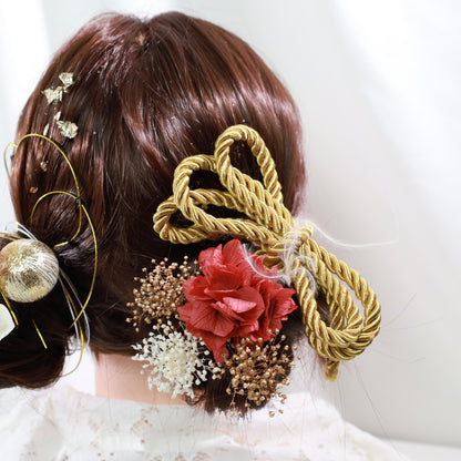 髪飾り ヘリョ【ヘアアクセサリー　花　ドライフラワー　プリザーブド　水引　金箔】 【結婚式　和装　アクセサリー】