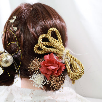 髪飾り ヘリョ【ヘアアクセサリー 花 ドライフラワー プリザーブド 水引 金箔】 【結婚式 和装 アクセサリー】