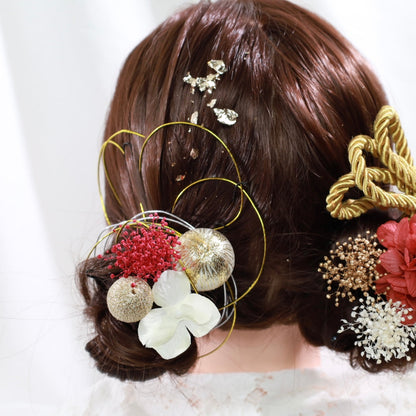 髪飾り ヘリョ【ヘアアクセサリー 花 ドライフラワー プリザーブド 水引 金箔】 【結婚式 和装 アクセサリー】