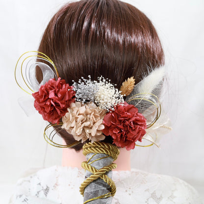 髪飾り アンセ【ヘアアクセサリー 花 ドライフラワー プリザーブド 水引】 【結婚式 和装 アクセサリー】