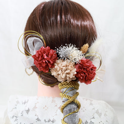 髪飾り アンセ【ヘアアクセサリー 花 ドライフラワー プリザーブド 水引】 【結婚式 和装 アクセサリー】