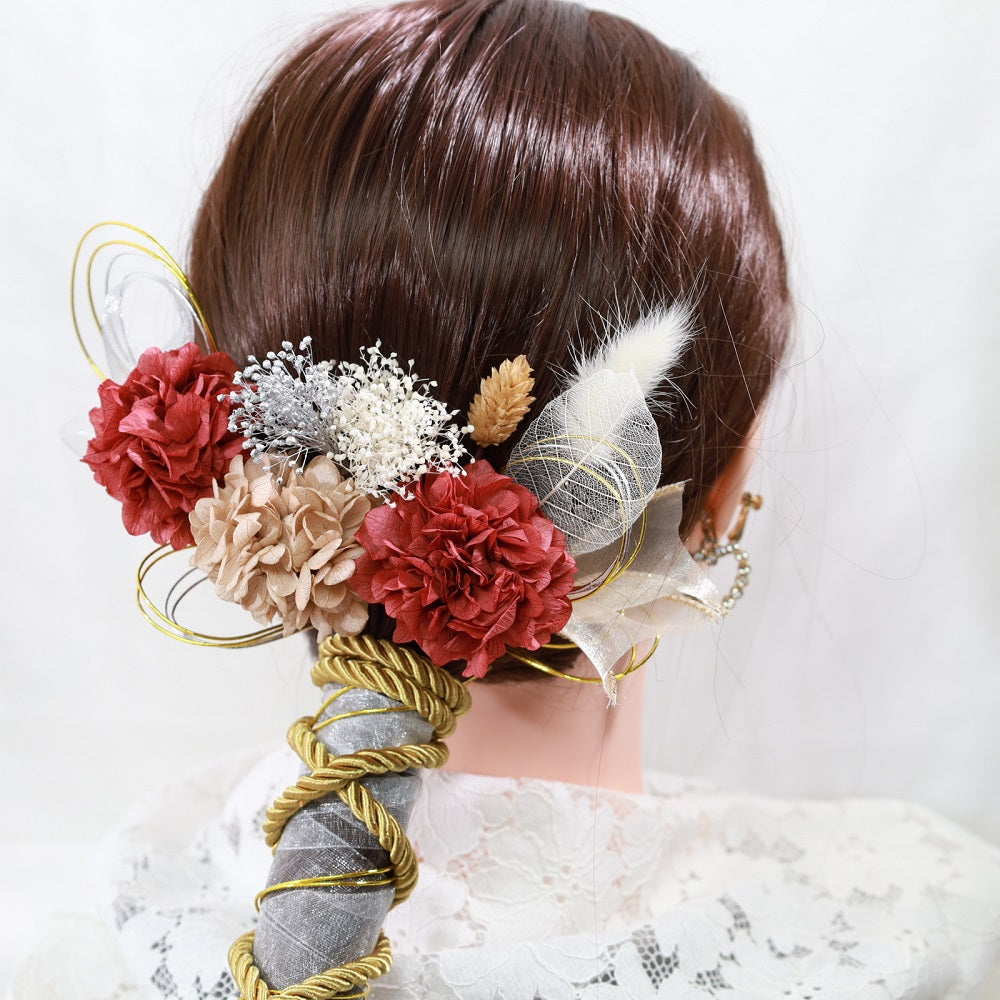 髪飾り アンセ【ヘアアクセサリー 花 ドライフラワー プリザーブド 水引】 【結婚式 和装 アクセサリー】