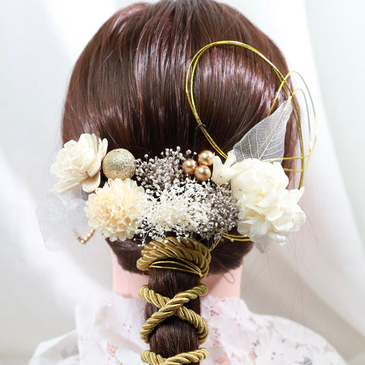 髪飾り マム【ヘアアクセサリー 花 ドライフラワー プリザーブド 水引 造花】 【結婚式 和装 アクセサリー】