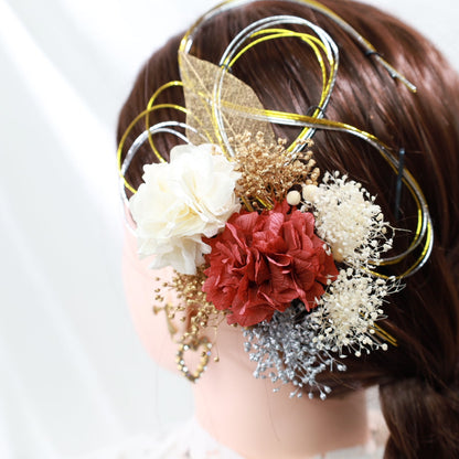 髪飾り ヴェルミヨン【ヘアアクセサリー 花 ドライフラワー プリザーブド 水引】 【結婚式 和装 アクセサリー】