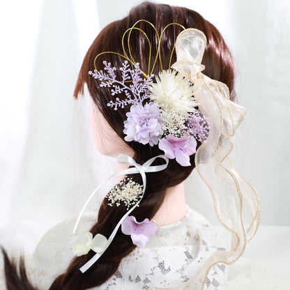 髪飾り スミレ【ヘアアクセサリー 花 ドライフラワー プリザーブド 水引】 【結婚式 ヘアアクセサリー】